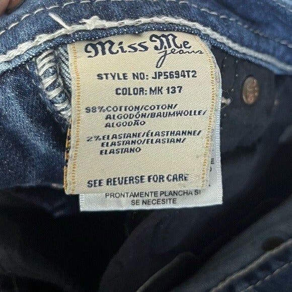 Miss Me Dark Wash Baroque Cross Embellished Straight Leg Jeans 25 - Picture 6 of 6